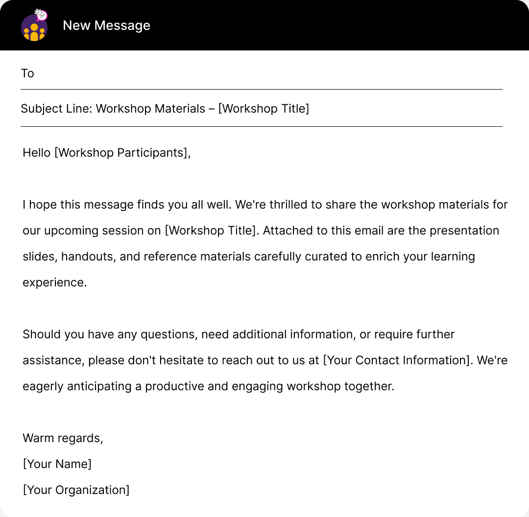 Providing Workshop Materials – Email Template For Email With Attachments File