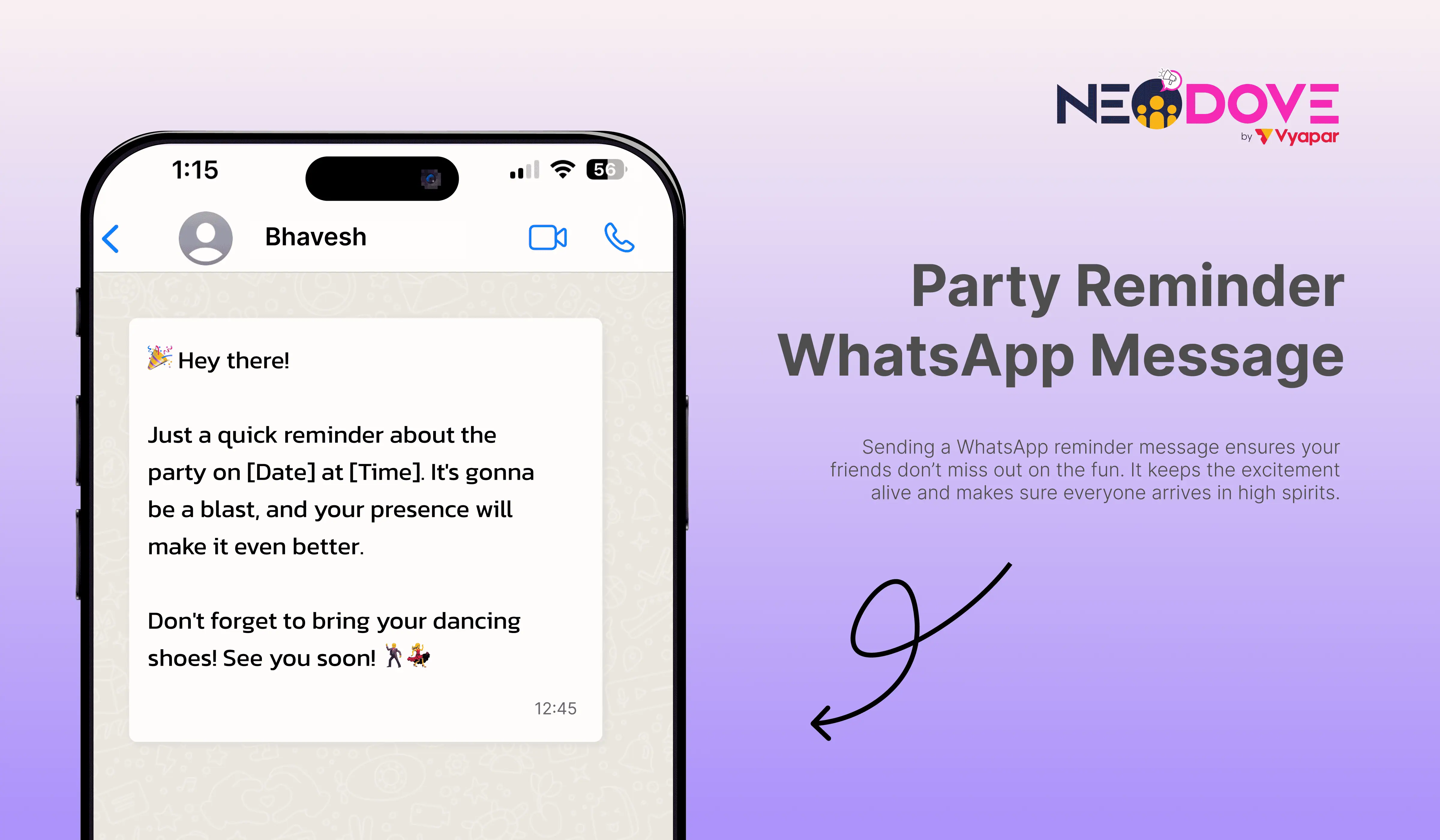 party reminder whatsApp Message - NeoDove 