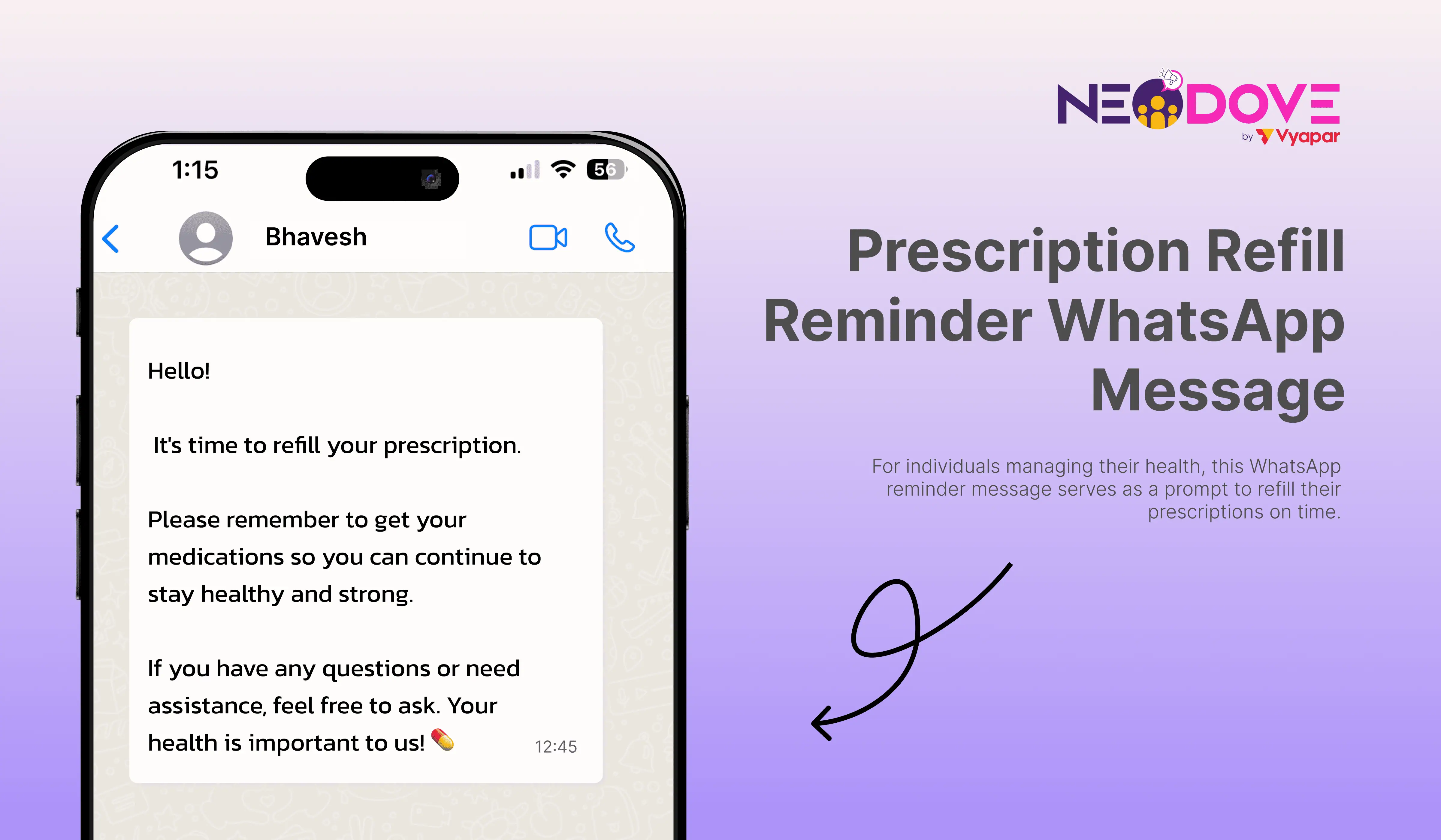 perscription refil reminder WhtsApp Message - NeoDove