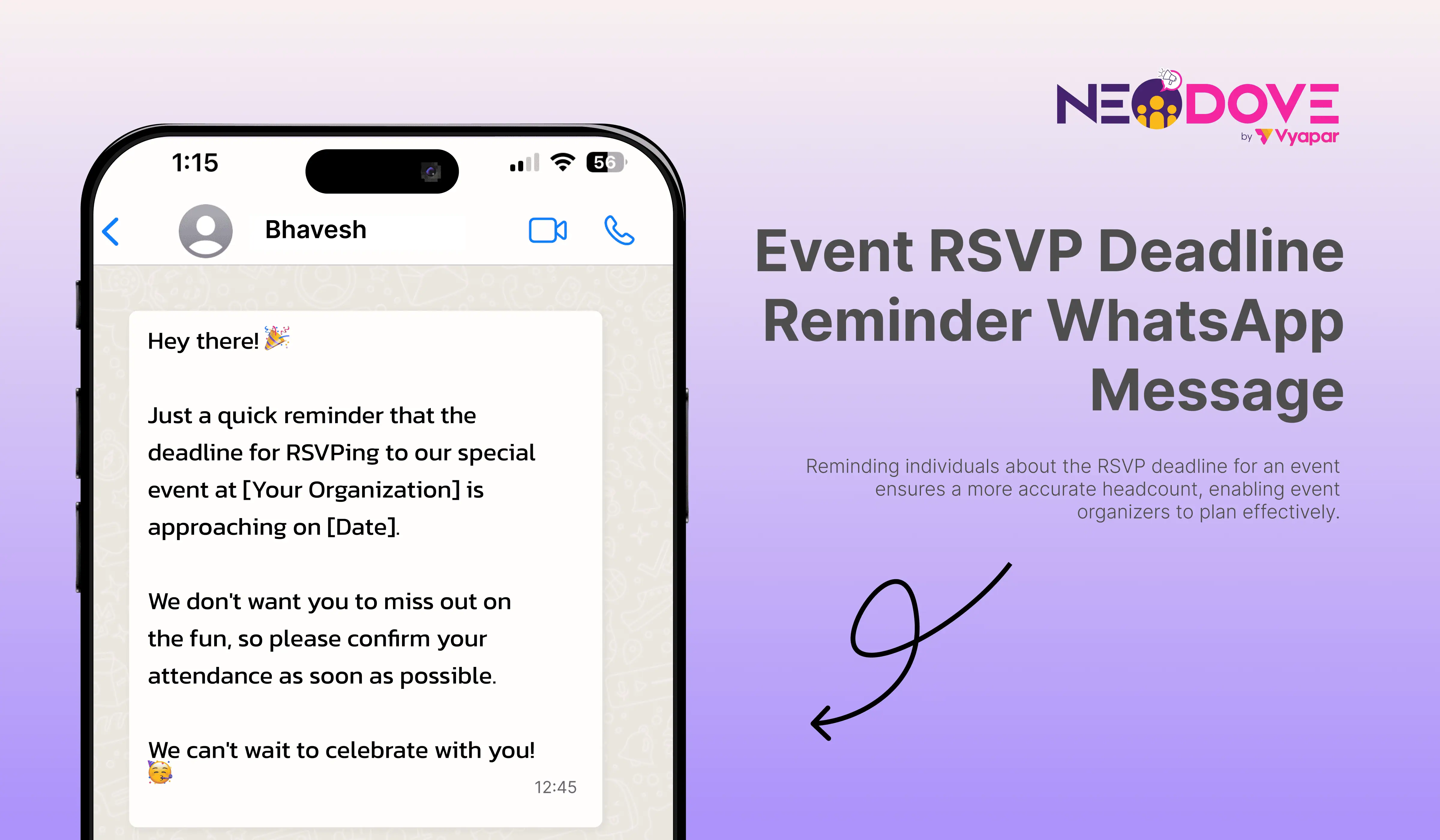 Event RSVP Deadline Reminder WhatsApp Message - NeoDove 