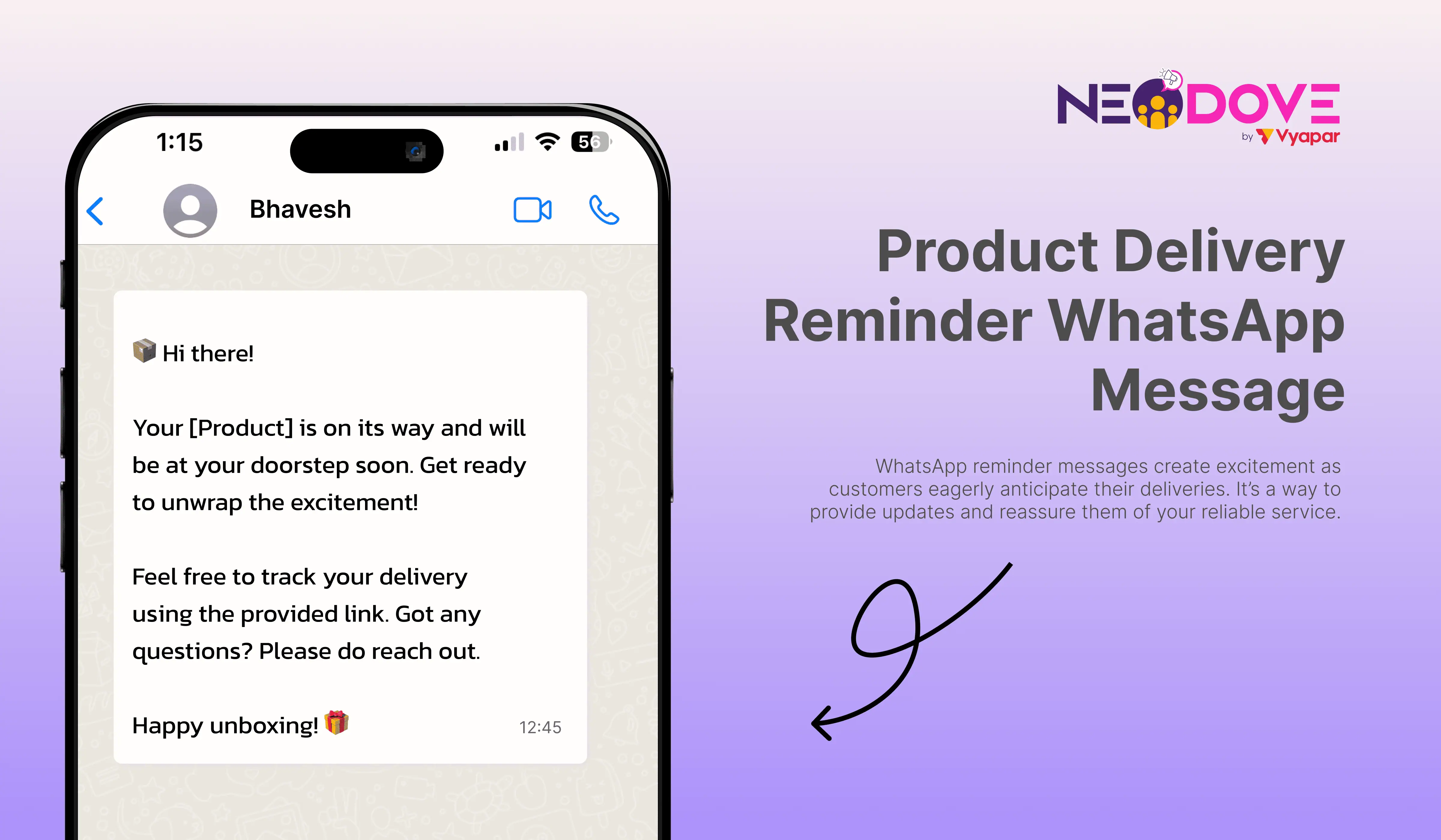 Product delivery reminder WhatsApp Messsage - NeoDove 